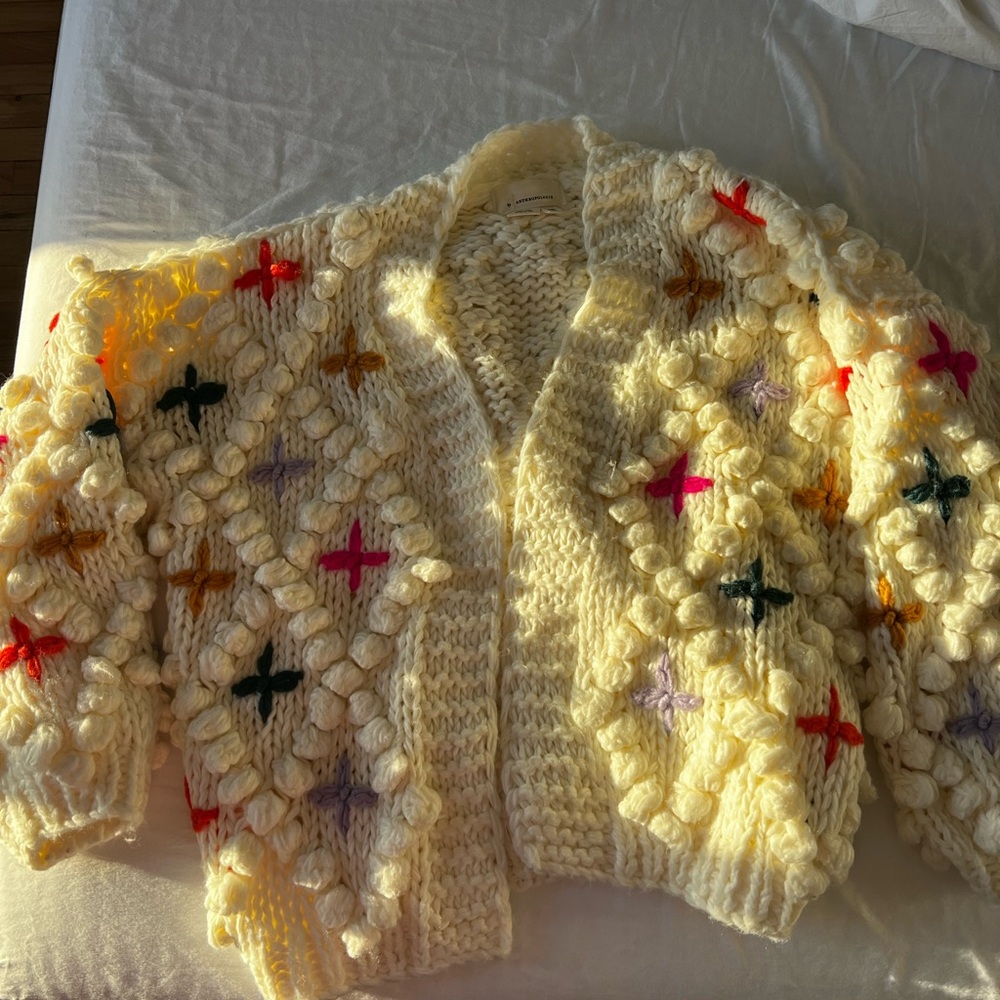 Anthropologie Cream Chunky Knit Cardigan